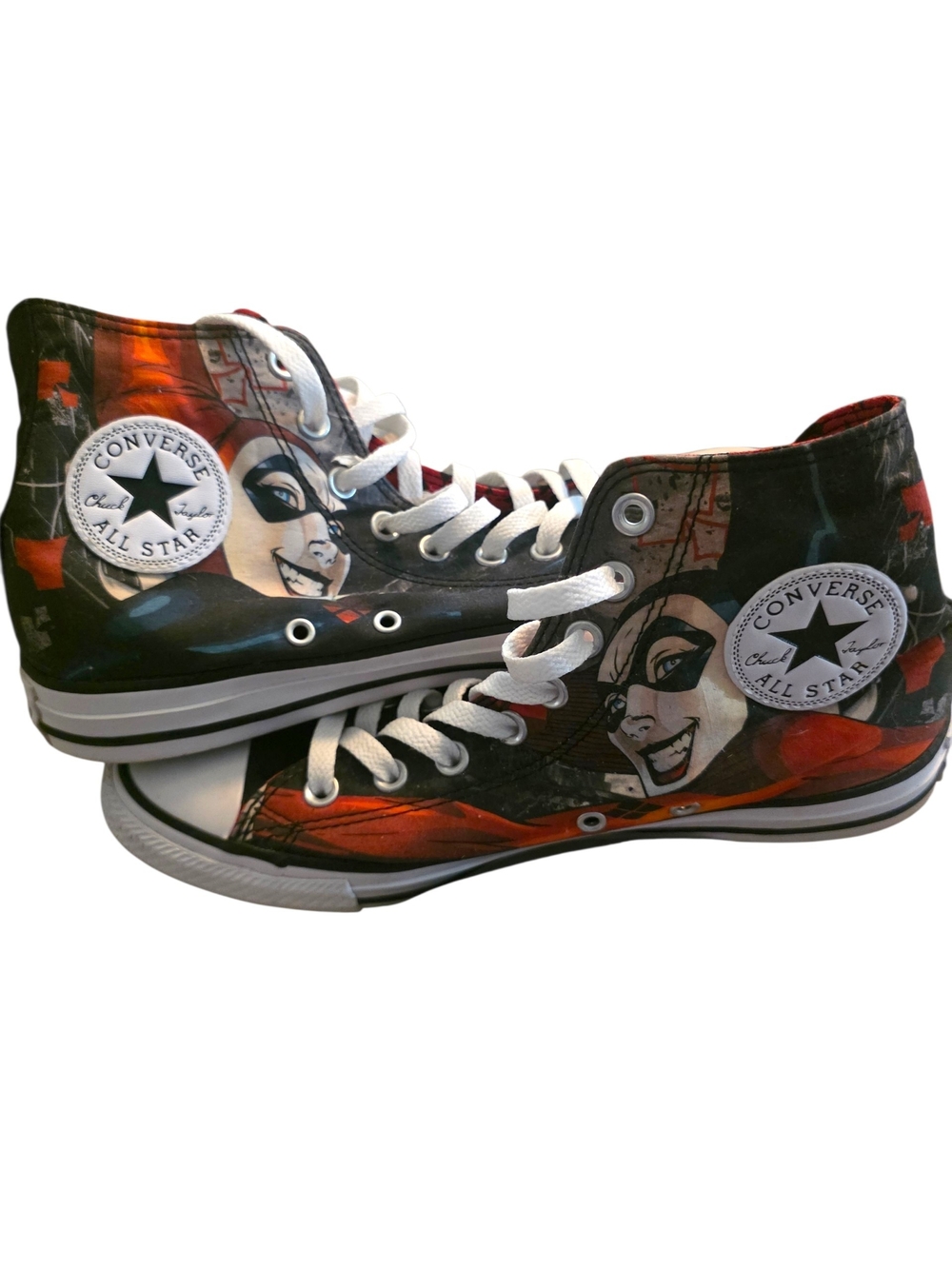 Converse High Top Sneakers - Black, Red, White HARLEY QUINN Graphic